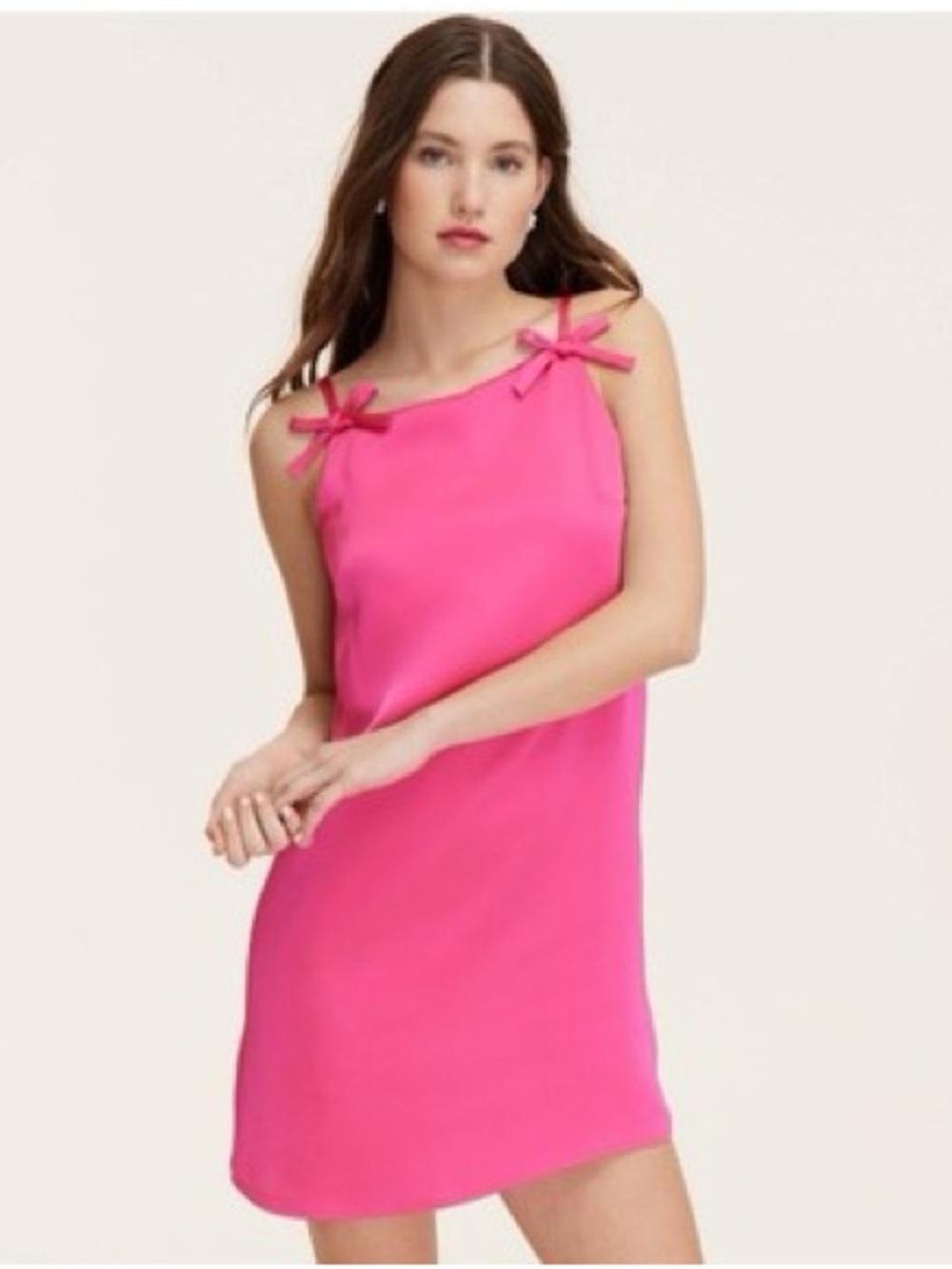 Hot Pink Bow-Shoulder Mini Dress